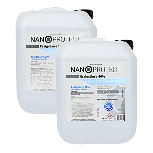 Nanoprotect Essigsäure 60% | Ideal als Reiniger und Entkalker | Für Haus und Garten | Premium Qualität – Made in Germany, 2 x 10 kg