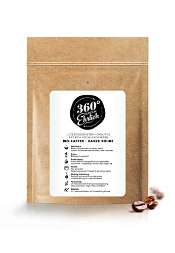 360° Premium Bio Kaffeebohnen 1kg, 100% Honduras Hochland Arabica - Köstlich, mild, säurearm - Bio Kaffee ganze Bohnen, Testsieger - Ideal als Kaffeebohnen Vollautomat - 360° rundum ehrlich 1000g