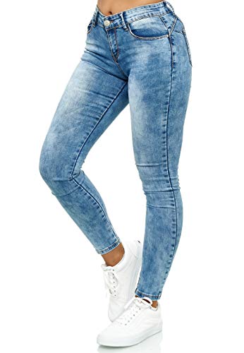 Elara Damen Stretch Hose Push Up Jeans Gummizug Chunkyrayan YF9518 Blue-40 (L)