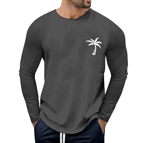 Männliches Herbst- und Wintermode-Brief-Rundhals-Langarm-T-Shirt Retro-Tops Shirt Ärmellos (Dark Gray, XXXL)