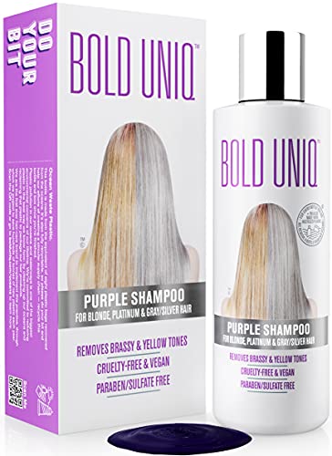 Bold Uniq Silbershampoo - Anti Gelbstich Shampoo zur Abmattierung von Blond - No Yellow Silver Shampoo, Purple Shampoo - Tönungsshampoo für blonde, blondierte, gesträhnt und graue Haare