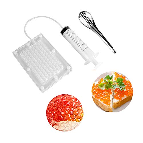 Kaviar-Perlenformwerkzeug, Kaviar-Maker, Gastronomie-Set mit Löffel und Spritze für Molekular-Gastronomie, 100 Löcher