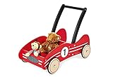 Pinolino Lauflernwagen Kimi, aus Holz, mit Bremssystem, Lauflernhilfe mit gummierten Holzrädern, für Kinder von 1 – 6 Jahren, rot