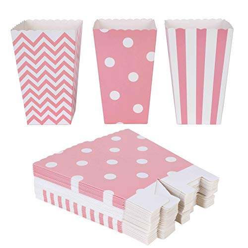 QIMEI-SHOP Popcorn-Boxen 36 Stück Popcorn Tüten Pappe Candy Container für Party Snacks Süßigkeiten Popcorn und Geschenke 12*7 cm (Rosa)