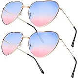 2 Paare Hippy Brille Herz Geformt Sonnenbrille for Hippie Verrücktes Kleid Zubehörteil, Rose Gold Rahmen (Gradient Blau bis Rosa Linse)
