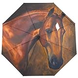 ISAOA Faltbarer Regenschirm Pferd Portrait Ölgemälde Reise kompakt winddicht Regenschirm