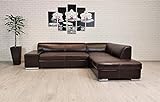 Quattro Meble Ecksofa London II 275 x 200 Dunkelbraunes Echtleder mit Ziernähten Sofa Couch mit Schlaffunktion Echt Leder Eck Couch