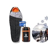 FARKAS Schlafsack Winter Wasserdicht & [hohe Wärmeleistung] | Ultraleicht & kleines Packmaß | Outdoor Camping Trekking Wandern | Mumienschlafsack speziell für Minusgrade | Black/Grey