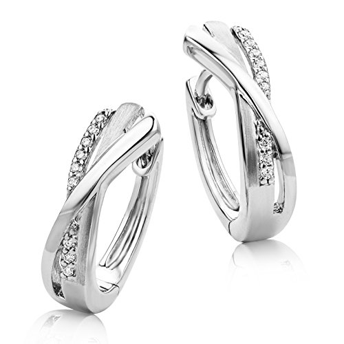 Miore Silber Ohrringe Damen Creolen Stilvolle Ring-Ohrringe aus 925 Sterling Silber mit farblosen Zirkonia-Steinen, Ohrschmuck