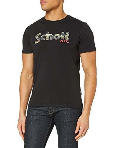 Schott NYC Herren Tslogo T-Shirt, Schwarz/Camo, XXXL