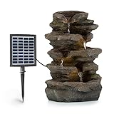 Blumfeldt Stonehenge Solarbrunnen, inkl. Solarpanel, Lithium-Ionen-Akku (ca. 5h Laufzeit), LED-Beleuchtung, Polyresin| frostbeständig, für drinnen und draußen, Steinoptik
