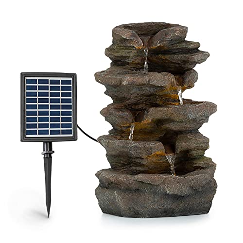 Blumfeldt Stonehenge Solarbrunnen, inkl. Solarpanel, Lithium-Ionen-Akku (ca. 5h Laufzeit), LED-Beleuchtung, Polyresin| frostbeständig, für drinnen und draußen, Steinoptik