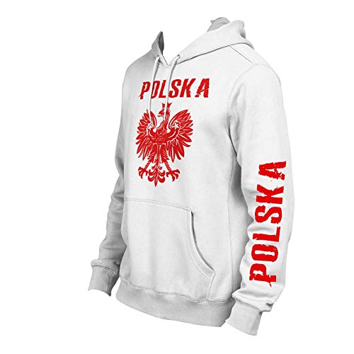 Polska Hoodie Polen Pulli Pullover Adler hochwertige Verarbeitung Fußball (Weiß)