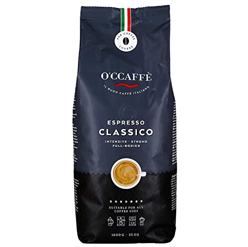 O'CCAFFÈ – Espresso Classico | 1 kg ganze Kaffeebohnen | starker, intensiver Kaffee mit feiner Haselnuss Note | Barista-Qualität aus italienischem Familienbetrieb
