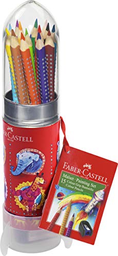 Faber-Castell 112457 - Malset Colour Grip Rakete, 15 Buntstifte