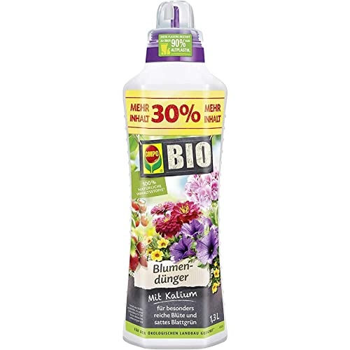 COMPO BIO Blumendünger, Dünger für alle Zimmerpflanzen, Balkonpflanzen und Terrassenpflanzen, Natürlicher Spezial-Flüssigdünger, 1,3 Liter