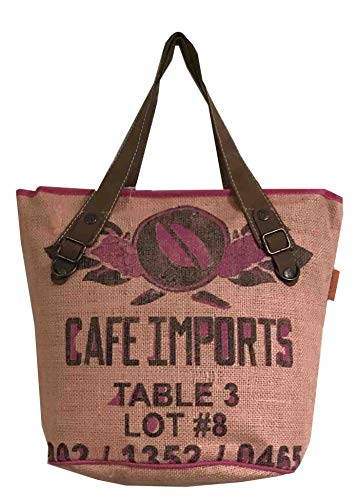 HOGACA coole Damenhandtasche Mod. 1.8 Table 3 in Lachs rosa aus Kaffeesack Jutesack Sommer-Strand-Hippie-Ibiza-Tasche