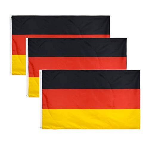 3 Stück 90 x 150 cm Deutschland Flagge Deutscher Unterstützer Flaggen UV Fade Resistant mit Messingösen für Fußballspiele Sportereignisse Balkon Garten Draußen und Drinnen Girlande Dekoration Fähnchen