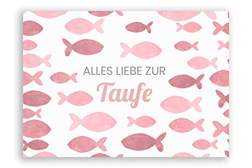 Friendly Fox Karte zur Taufe Fische Taufkarte zur Taufe, heilige Taufe Mädchen rosa Fische Klappkarte Glückwunschkarte Taufe mit Umschlag