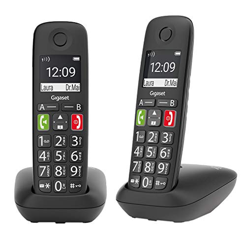 Gigaset E290 Duo - 2 Schnurlose Senioren-Telefone ohne Anrufbeantworter - großen Tasten, großes Display, Zielwahltasten für wichtige Nummern, Verstärker-Funktion für extra lautes Hören, schwarz