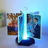 ZEEYUAN Automatische Drehender Bilderrahmen 10x15 mit Led 10 Fotos Transparente Fotorahmen für viele Bilder aus Acryl Moderner Rahmen für Hochzeit Familien Geburtstag…
