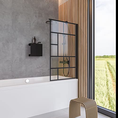 Schulte Duschwand Black Style, 80 x 140 cm, 5 mm Sicherheits-Glas Dekor Atelier 3, schwarz-matt, Duschabtrennung für Badewanne