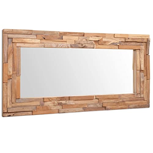 vidaXL Teak Dekorativer Spiegel Handgefertigt mit 4 Aufhängehaken Holzspiegel Wandspiegel Flurspiegel Dekospiegel Hängespiegel 120x60cm
