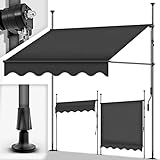 tillvex Klemmmarkise 300cm Anthrazit mit Handkurbel Balkon | Balkonmarkise ohne Bohren | Markise UV-beständig & höhenverstellbar | Sonnenschutz wasserdicht