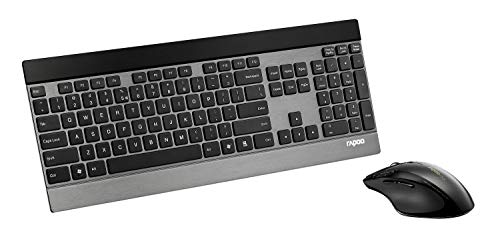 Rapoo 8900P kabelloses Tastatur-Maus-Set, 5 GHz Wireless, dünnes Aluminium Design, 1600 DPI Laser Sensor, 4D Mausrad, DE-Layout QWERTZ, schwarz
