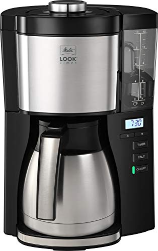 Melitta 1025-18 Look V Timer Filter-Kaffeemaschine mit Thermo-Kanne und Timerfunktion, 1080, abnehmbaren Wassertank und Entkalkungsprogramm, 1.25 liters, schwarz