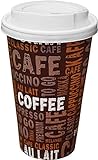 Gastro-Bedarf-Gutheil 100 Kaffeebecher Pappe 400ml / 16oz Pappbecher Coffee to go 0,4 L Top Becher mit Deckel in weiss