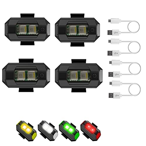 LED-Flugzeug-Blitzlichter, 4 Farben LED-Flugzeug-Blitzlichter und USB-Aufladung, Sicherheits-Blitzlichter für Motorräder, Drohnen-Blitzlichter, superleichte Drohnen-Antikollisionslichter (4 Stück)