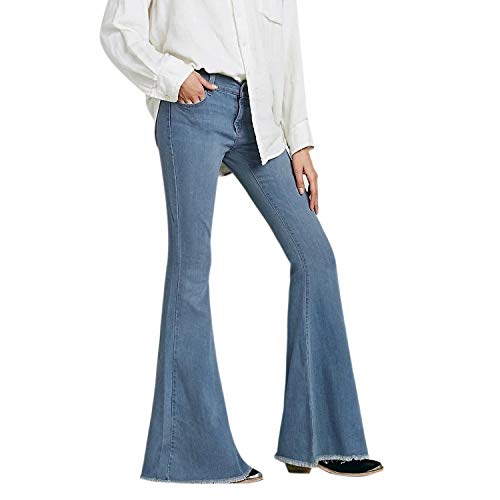 BOLAWOO-77 Damen Jeans 60Er Vintage 70Er Hose Stil Bootcut Schlaghose Mode Marken Casual Stretch Jeanshose Hüftjeans Weite Schlagjeans Flare Jeans Denim (Color : Hellblau, Size : EU 38=29)