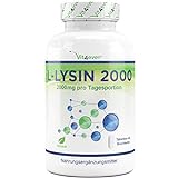 L-Lysin 2000 - 365 Tabletten - 1000 mg pro EINER Tablette - Aus pflanzlicher Fermentation - Laborgeprüft - Ohne unerwünschte Zusätze - Hochdosiert - Vegan