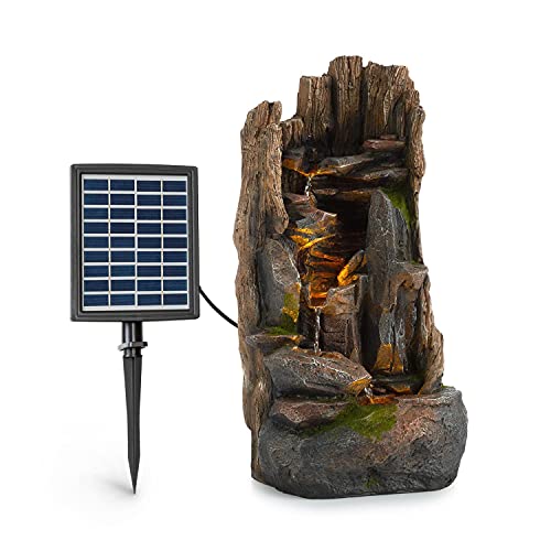 Blumfeldt Mystic Tree Solarbrunnen, inkl. Solarpanel, Lithium-Ionen-Akku (ca. 5h Laufzeit), LED-Beleuchtung, Polyresin| frostbeständig, für drinnen und draußen, Holzoptik