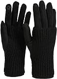 styleBREAKER Damen Touchscreen Stoff Handschuhe mit abnehmbaren Strick Stulpen, warme Fingerhandschuhe, Winter 09010022, Farbe:Schwarz