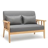 Mondeer Sofa, Sofa 2 Sitzer Sessel mit Kissen Massivholzrahmen Leinen Vintage für Schlafzimmer Wohnzimmer Büro,Dunkelgrau, 112 x 64 x 73 cm