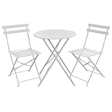 SVITA Bistro-Set 3-teilig Gartenset Garnitur Metall-Möbel Stuhl Tisch Klapp-Möbel Balkon-Set Weiß