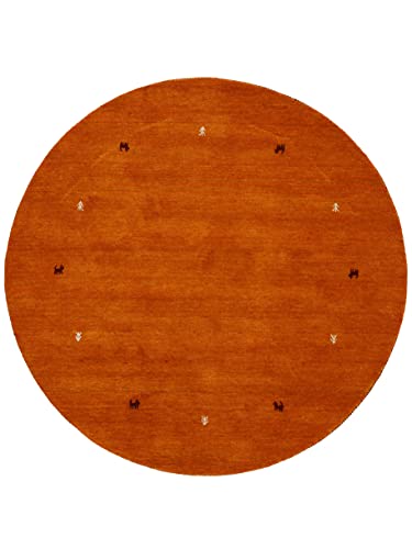 carpetfine Wollteppich Gabbeh Uni Rund Orange Ø 250 cm | Moderner Teppich für Wohn- und Schlafzimmer