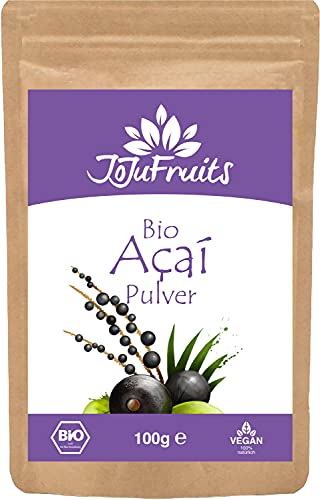 Acai Pulver Bio (100g) - JoJu Fruits - (Vegan, Glutenfrei, Laktosefrei) Superfood aus Bio Acai Beeren