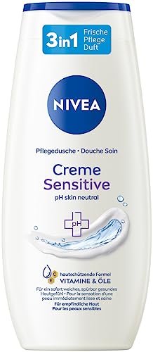 NIVEA Creme Sensitive Pflegedusche (250 ml), pH-hautneutrales Duschgel mit Kamillen-Extrakt, feuchtigkeitsspendende Cremedusche für sensible Haut ohne Seife