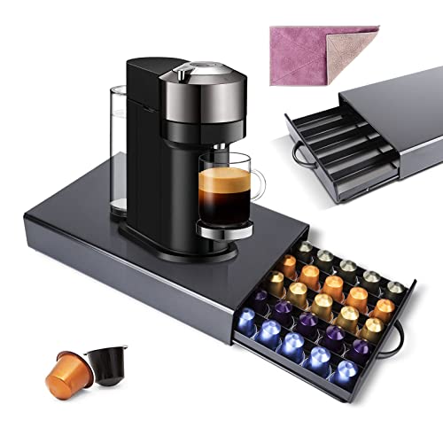 Myiosus Kaffee Kapselhalter, Kapsel Aufbewahrung Schublade für 45 Nespresso Kapseln, KaffeeMaschine Ständer & Kaffeepads Organizer, Aufbewahrungsbox für Küchen Haushalt Büro - mit 1 Mikrofasertücher