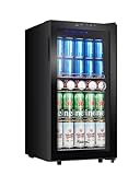 Kalamera Getränkekühlschrank mit glastür, Flaschenkühlschrank mit Touch-Bedienfeld, 3-18°C Kühlzone, 86 Liter, Blaue LED-Innenbeleuchtung, 41 dB, KRC-86GE