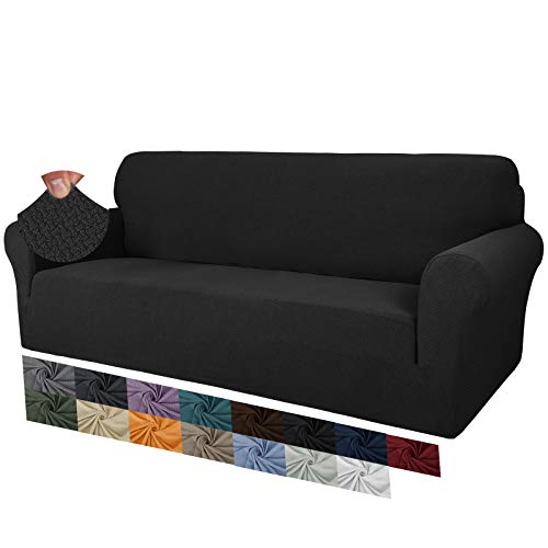 MAXIJIN Creative Jacquard Couchbezüge für 3-Sitzer, Super Stretch rutschfeste Sofabezug für Hunde Haustierfreundliche 1-teilige elastische Möbelschutz-Sofabezüge (3 Sitzer, Schwarz)