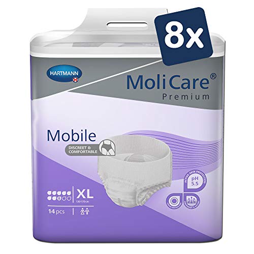 MoliCare Premium Mobile Einweghose: Diskrete Anwendung bei Inkontinenz für Frauen und Männer; 8 Tropfen, Gr. XL (130-170 cm Hüftumfang), 8x14 Stück