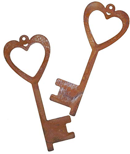 Rostikal 2er Set Rost Deko Schlüssel mit Herz 15 x 6 cm Gartendeko Vintage Shabby Deko aus Metall