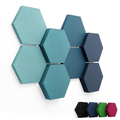 FENNEXT ® Velvet Schallabsorber Wand - Dekorative Hexagon Akustikpaneele für Gaming, YouTube Studio, Büro - 8x 3D Wandpaneele OCEAN SHADES