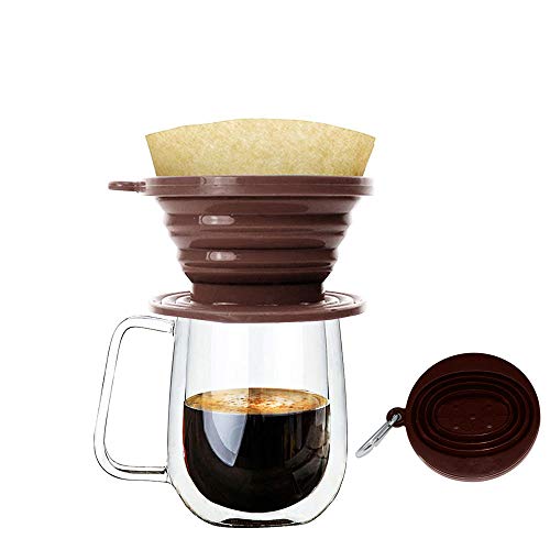 Wolecok Faltbarer Kaffeefilter aus Silikon, lebensmittelecht, perfekt für Draußen und für Unterwegs mit gratis Haken, plastik, coffee, Einheitsgröße