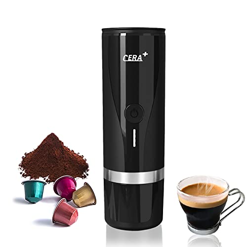 CERA+ Tragbare Espressomaschine, nicht hitzbare Version, kompakte elektrische Kaffeemaschine, kompatible gemahlene Kaffee NS-Kapseln, Fast Brewing Espressomaschine für Büro, Zuhause, Reisen, Camping