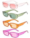 Unning 4 Stück Vintage Rechteckige Sonnenbrille Damen 90er Retro Sonnenbrillen Set Trendy Brille für Damen Herren